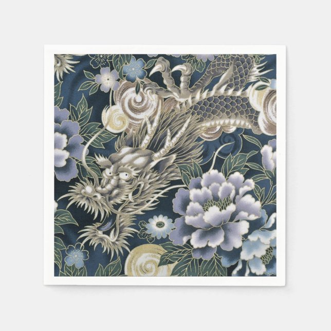 Asian Dragon Floral Pattern Napkins (Front)