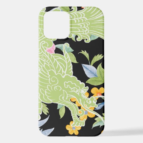 Asian Dragon _ Lime green floral pastel iPhone 12 Case