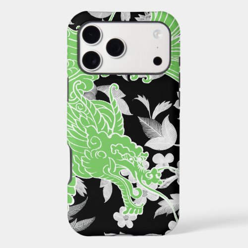 Asian Dragon - Lime green on black floral iPhone 17 Pro Max Case