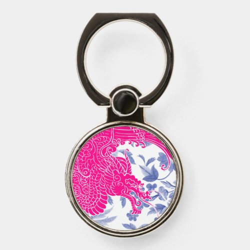 Asian Dragon _ Pink and White on Blue Floral Phone Ring Stand