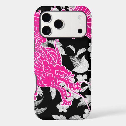 Asian Dragon - Pink on Black Floral iPhone 17 Pro Max Case