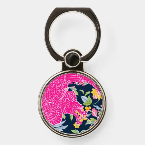 Asian Dragon _ Pink on Navy Floral Phone Ring Stand
