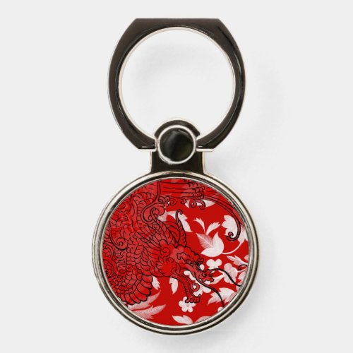 Asian Dragon _ Red and Black on Red Floral Phone Ring Stand