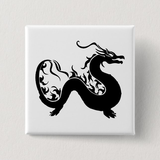Asian Dragon Silhouette Button (Front)