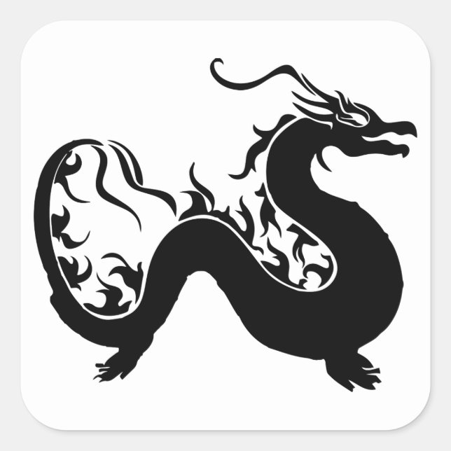 Asian Dragon Silhouette Square Sticker (Front)