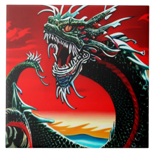 ASIAN DRAGON   THROW PILLOW CERAMIC TILE