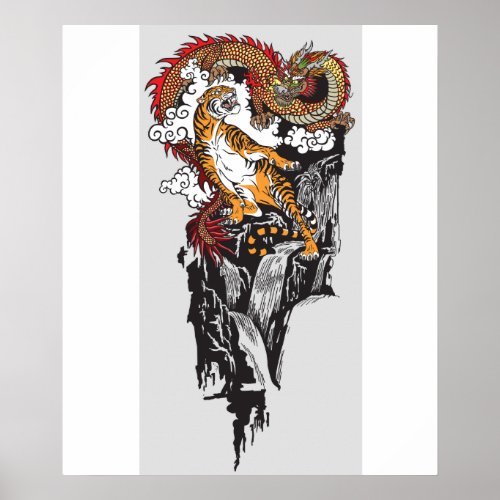 Asian dragon versus tiger Graphic ART Poster