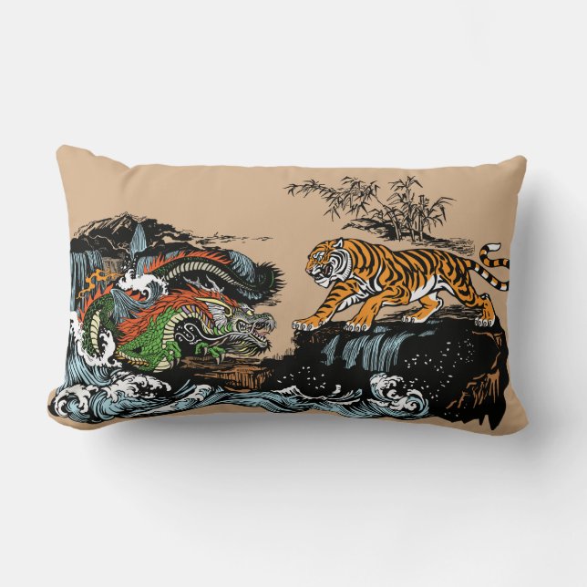 Asian Dragon versus Tiger Lumbar Pillow (Front)