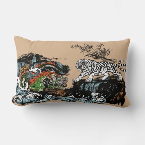 Asian Dragon versus Tiger Lumbar Pillow