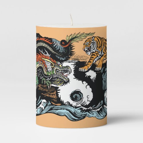 Asian dragon versus tiger pillar candle
