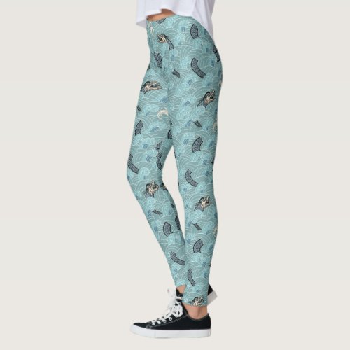 Asian Dragon Waves Pattern Leggings