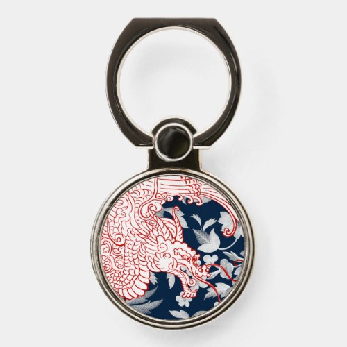 Asian Dragon _ White and Red on Blue Floral Phone Ring Stand