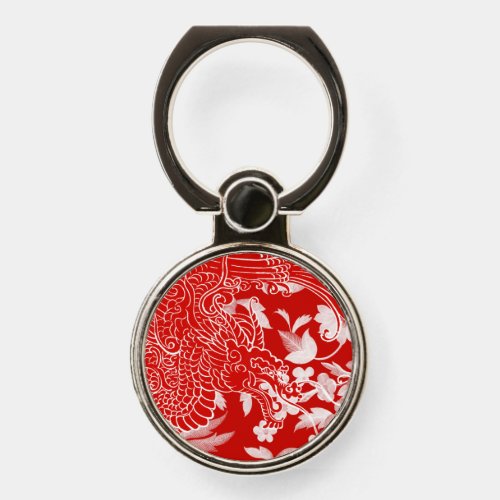 Asian Dragon _ White and Red on Red Floral Phone Ring Stand