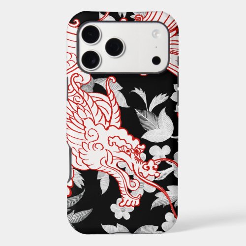 Asian Dragon - White on Black Floral iPhone Case