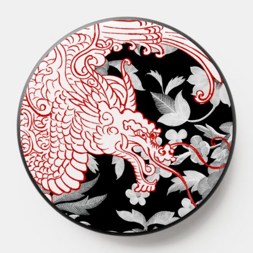 Asian Dragon _ White on Black Floral iPhone Case PopSocket