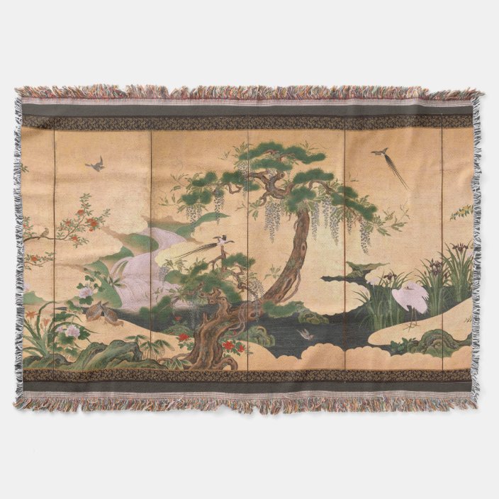 Asian Eino Bird Animal Spring Nature Throw Blanket Zazzle Com