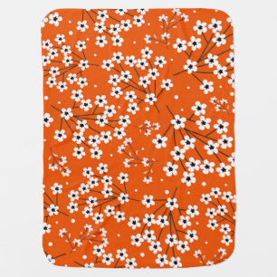 Asian Elegance: Red Floral Seamless Print Baby Blanket