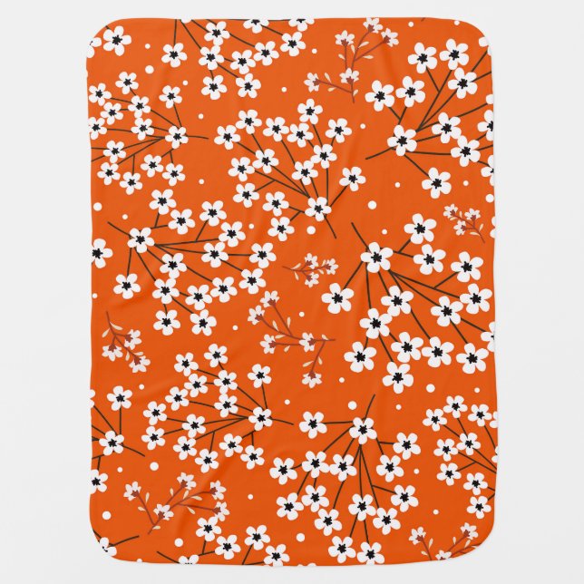 Asian Elegance: Red Floral Seamless Print Baby Blanket (Front)