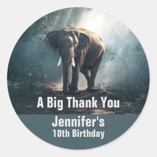 Asian Elephant in a Sunlit Forest Birthday Classic Round Sticker