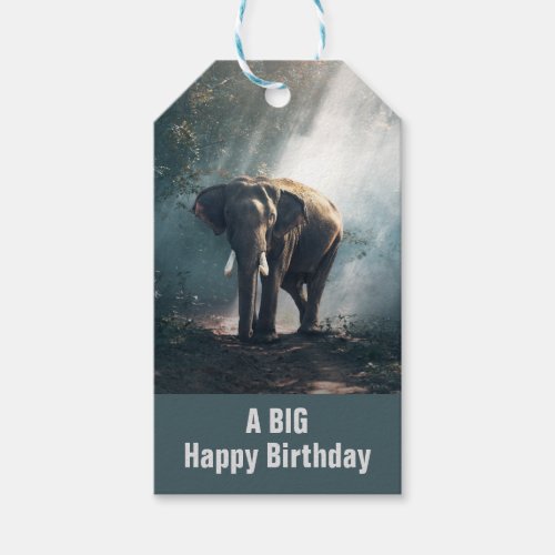 Asian Elephant in a Sunlit Forest Birthday Gift Tags