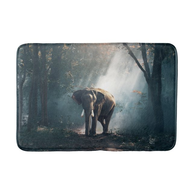 Asian Elephant in a Sunlit Forest Clearing Bathroom Mat (Front)