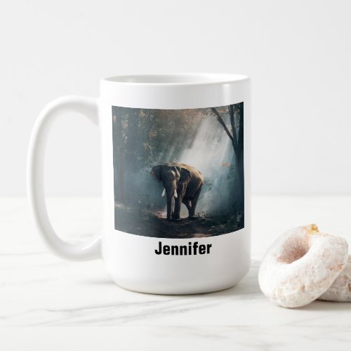 Asian Elephant in a Sunlit Forest Clearing Coffee Mug