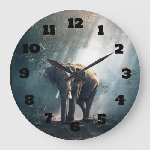 Asian Elephant in a Sunlit Forest Clearing Large Clock