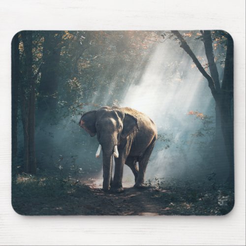Asian Elephant in a Sunlit Forest Clearing Mouse Pad