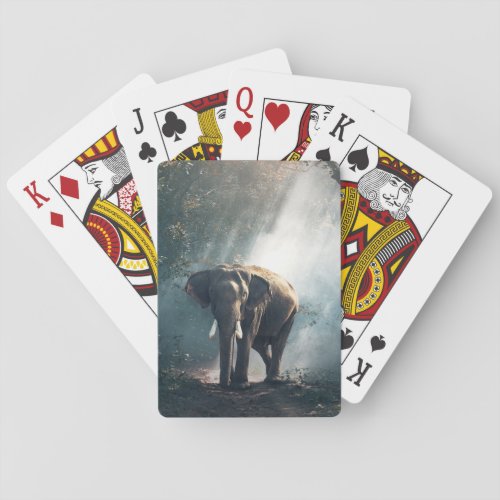 Asian Elephant in a Sunlit Forest Clearing Poker Cards