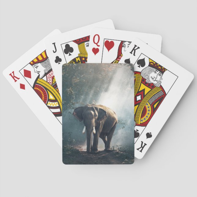 Asian Elephant in a Sunlit Forest Clearing Poker Cards (Back)