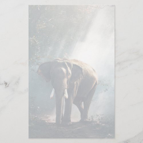 Asian Elephant in a Sunlit Forest Clearing Stationery