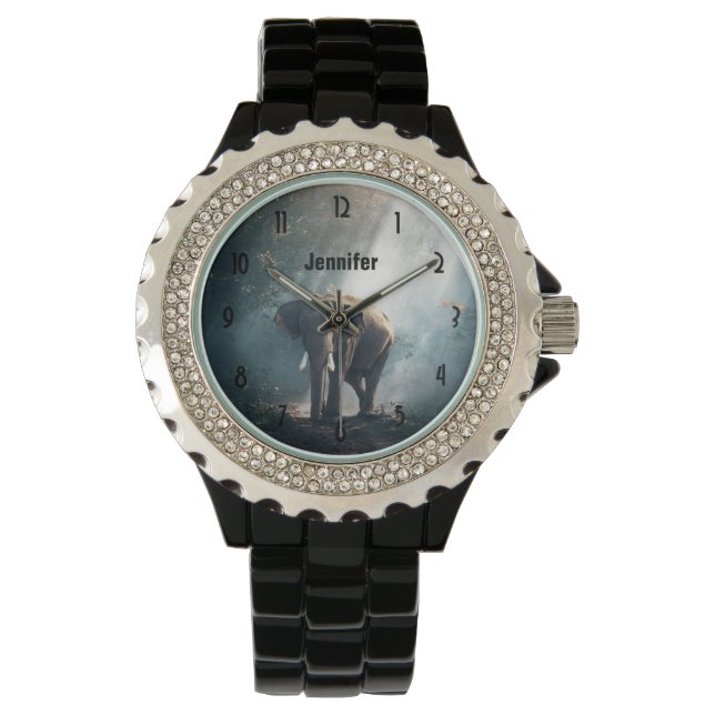 Asian Elephant in a Sunlit Forest Clearing Watch (Front)