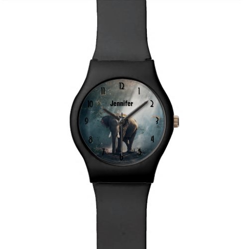 Asian Elephant in a Sunlit Forest Clearing Wrist Watch