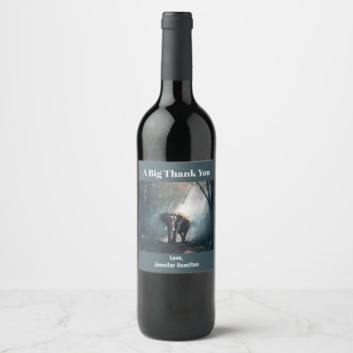 Asian Elephant in a Sunlit Forest Thank You Wine Label