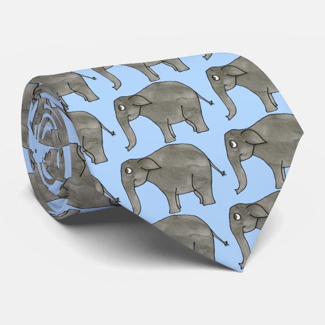 Asian Elephant, on Pastel Blue. Neck Tie (Rolled)