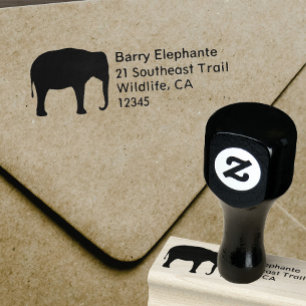 Asian Elephant Silhouette Return Address Rubber Stamp