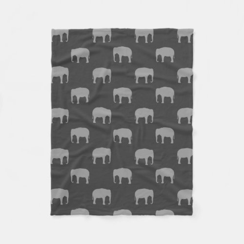 Asian Elephant Silhouettes Pattern Grey Fleece Blanket