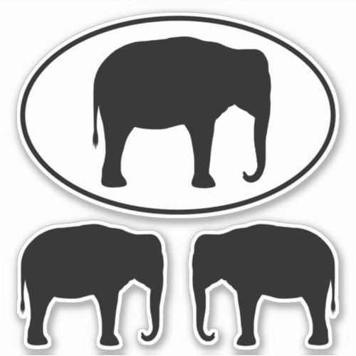 Asian Elephant Silhouettes Wildlife Sticker Set