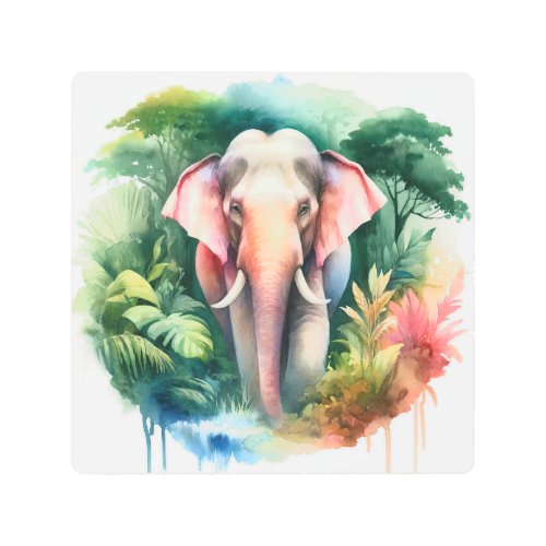 Asian Elephant Watercolor REF65 _ Watercolor Metal Print