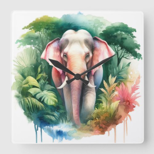 Asian Elephant Watercolor REF65 _ Watercolor Square Wall Clock