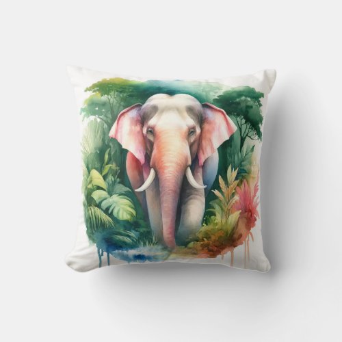 Asian Elephant Watercolor REF65 _ Watercolor Throw Pillow