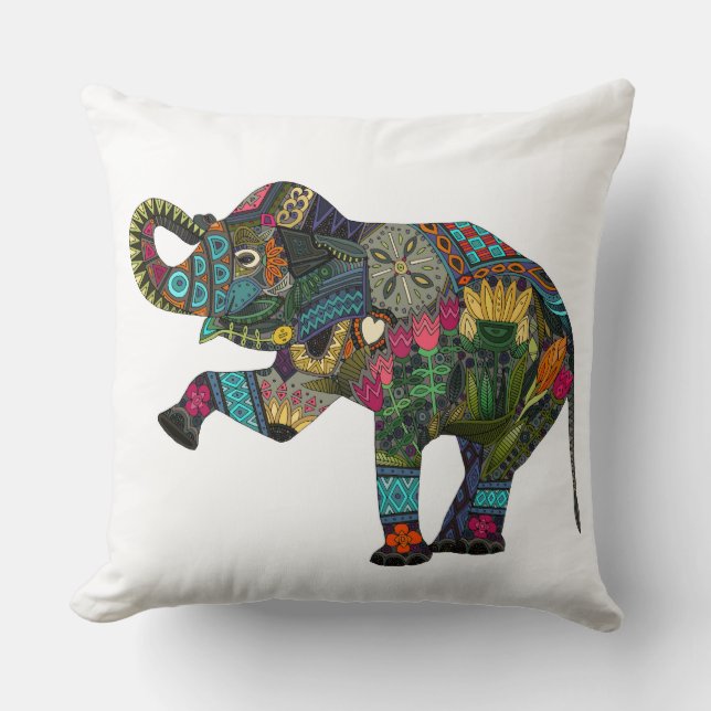 asian elephant white throw pillow (Front)