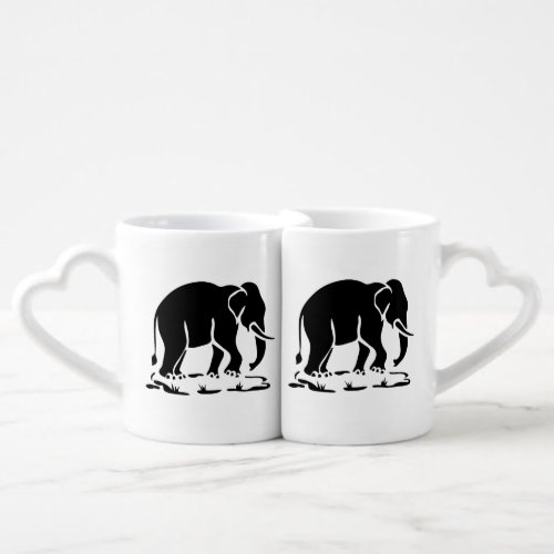Asian Elephants Ahead Thai Elephant Trekking Sign Coffee Mug Set