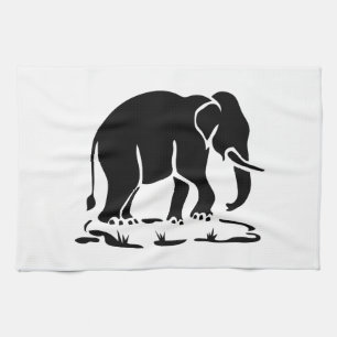 Asian Elephants Ahead Thai Elephant Trekking Sign Kitchen Towel