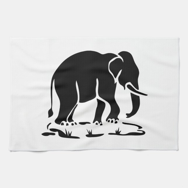 Asian Elephants Ahead Thai Elephant Trekking Sign Kitchen Towel (Horizontal)