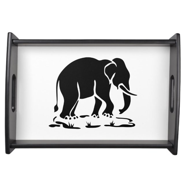 Asian Elephants Ahead Thai Elephant Trekking Sign Serving Tray (Front)