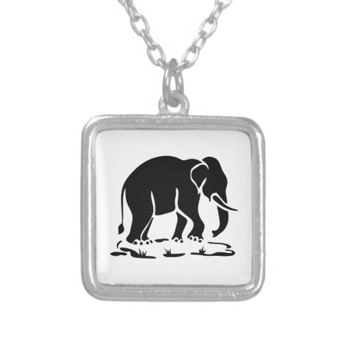 Asian Elephants Ahead Thai Elephant Trekking Sign Silver Plated Necklace