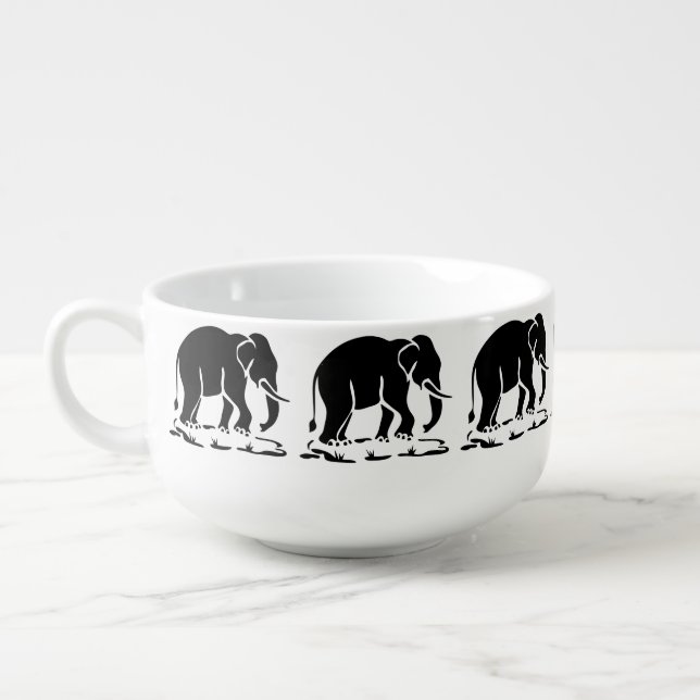 Asian Elephants Ahead Thai Elephant Trekking Sign Soup Mug (Right)