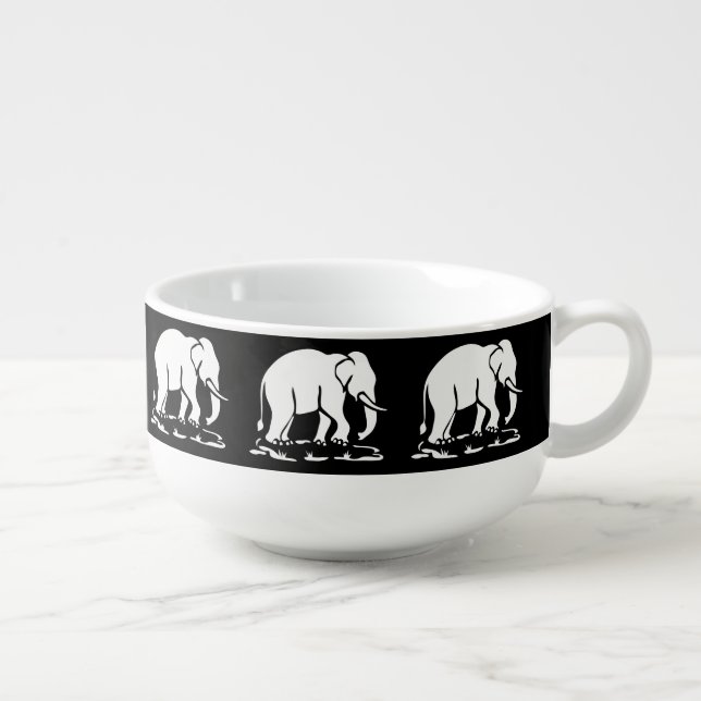 Asian Elephants Ahead Thai Elephant Trekking Sign Soup Mug (Left)