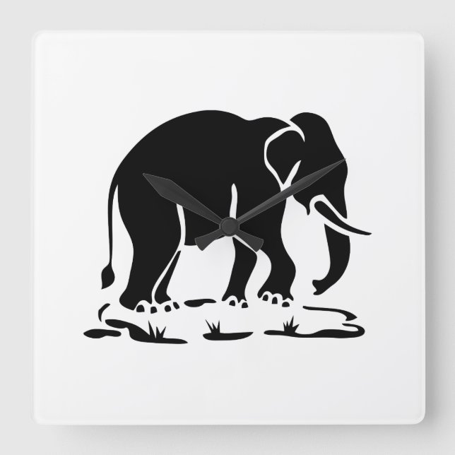 Asian Elephants Ahead Thai Elephant Trekking Sign Square Wall Clock (Front)